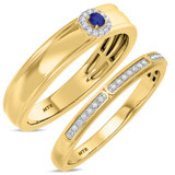 Photo of Delphine 1/3 CT. T.W. Sapphire and Diamond Matching Wedding Band Set 14K Yellow Gold [WB871Y]