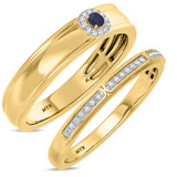 Photo of Delphine 1/3 CT. T.W. Sapphire and Diamond Matching Wedding Band Set 14K Yellow Gold [WB871Y]