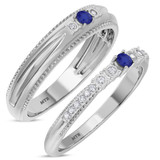 Photo of Magnol 1/3 CT. T.W. Sapphire and Diamond Matching Wedding Band Set 14K White Gold [WB872W]
