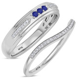 Photo of Diantha 1/3 CT. T.W. Sapphire and Diamond Matching Wedding Band Set 14K White Gold [WB873W]