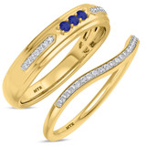 Photo of Diantha 1/3 CT. T.W. Sapphire and Diamond Matching Wedding Band Set 10K Yellow Gold [WB873Y]