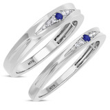 Photo of Irit 1/8 CT. T.W. Sapphire and Diamond Matching Wedding Band Set 14K White Gold [WB874W]