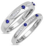 Photo of Mawar 1/3 Carat T.W. Sapphire and Diamond Matching Wedding Band Set 10K White Gold [WB878W]