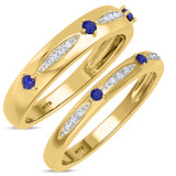 Photo of Mawar 1/3 CT. T.W. Sapphire and Diamond Matching Wedding Band Set 14K Yellow Gold [WB878Y]