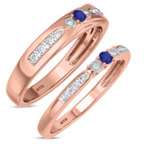 Photo of Hana 1/3 Carat T.W. Sapphire and Diamond Matching Wedding Band Set 14K Rose Gold [WB880R]