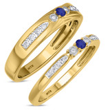 Photo of Hana 1/3 CT. T.W. Sapphire and Diamond Matching Wedding Band Set 10K Yellow Gold [WB880Y]
