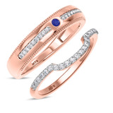 Photo of Evanthe 1/3 CT. T.W. Sapphire and Diamond Matching Wedding Band Set 10K Rose Gold [WB891R]