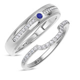 Photo of Evanthe 1/3 Carat T.W. Sapphire and Diamond Matching Wedding Band Set 14K White Gold [WB891W]