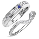 Photo of Holly 1/3 Carat T.W. Sapphire and Diamond Matching Wedding Band Set 10K White Gold [WB892W]