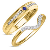 Photo of Holly 1/3 CT. T.W. Sapphire and Diamond Matching Wedding Band Set 10K Yellow Gold [WB892Y]