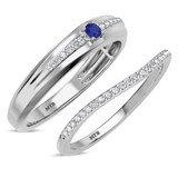 Photo of Erica 1/3 CT. T.W. Sapphire and Diamond Matching Wedding Band Set 14K White Gold [WB893W]