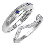 Photo of Lone 1/3 Carat T.W. Sapphire and Diamond Matching Wedding Band Set 10K White Gold [WB894W]