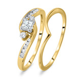 Photo of Serenity 1/3 Carat T.W. Diamond Princess Solitaire Bridal Set 14K Yellow Gold [BR566Y-P018]
