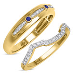 Photo of Lone 1/3 Carat T.W. Sapphire and Diamond Matching Wedding Band Set 14K Yellow Gold [WB894Y]