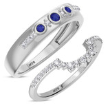 Photo of Kana 3/8 CT. T.W. Sapphire and Diamond Matching Wedding Band Set 14K White Gold [WB895W]