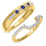 Photo of Kana 3/8 CT. T.W. Sapphire and Diamond Matching Wedding Band Set 10K Yellow Gold [WB895Y]