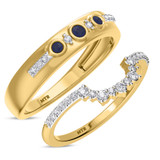 Photo of Kana 3/8 Carat T.W. Sapphire and Diamond Matching Wedding Band Set 14K Yellow Gold [WB895Y]