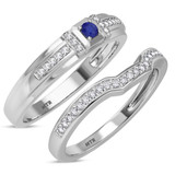 Photo of Bryony 1/3 CT. T.W. Sapphire and Diamond Matching Wedding Band Set 10K White Gold [WB897W]