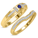 Photo of Bryony 1/3 CT. T.W. Sapphire and Diamond Matching Wedding Band Set 14K Yellow Gold [WB897Y]