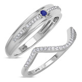 Photo of Liana 1/4 CT. T.W. Sapphire and Diamond Matching Wedding Band Set 14K White Gold [WB898W]