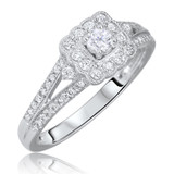 Photo of Jasmine 1/2 CT. T.W. Diamond Cushion Cluster Bridal Set 14K White Gold [BT573WE-C000]