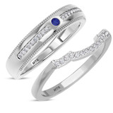 Photo of Kalina 1/5 Carat T.W. Sapphire and Diamond Matching Wedding Band Set 14K White Gold [WB899W]