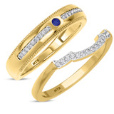 Photo of Kalina 1/5 CT. T.W. Sapphire and Diamond Matching Wedding Band Set 10K Yellow Gold [WB899Y]