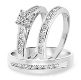 Photo of Arabella 1 1/8 ct tw. Diamond Princess Cluster Trio Set 10K White Gold [BT532W-C000]