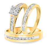 Photo of Arabella 1 1/8 ct tw. Diamond Princess Cluster Trio Set 10K Yellow Gold [BT532Y-C000]