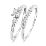 Photo of Wilhelmina 3/8 CT. T.W. Diamond Princess Cluster Bridal Set 10K White Gold [BR587W-C000]