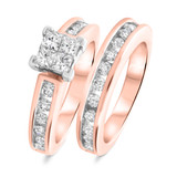 Photo of Elegance 1 1/2 CT. T.W. Diamond Princess Cluster Bridal Set 10K Rose Gold [BR591R-C000]
