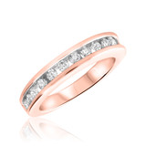 Photo of Elegance 1 1/2 CT. T.W. Diamond Princess Cluster Bridal Set 14K Rose Gold [BT591RL]