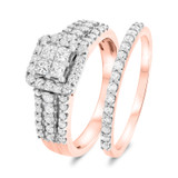 Photo of Reverent 1 1/5 CT. T.W. Diamond Princess Cluster Bridal Set 10K Rose Gold [BR634R-C000]
