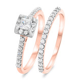 Photo of Eagan 2/3 Carat T.W. Diamond Princess Solitaire Bridal Set 14K Rose Gold [BR688R-P023]