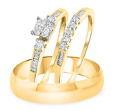 Photo of Wilhelmina 3/8 ct tw. Diamond Princess Cluster Trio Set 10K Yellow Gold [BT587Y-C000]