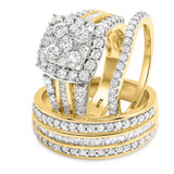 Photo of Louise 3 ct tw. Diamond Cushion Cluster Trio Set 14K Yellow Gold [BT635Y-C000]