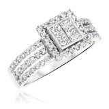 Photo of Amina 1 ct tw. Princess Cluster Engagement Ring 14K White Gold [BT806WE-C000]