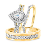 Photo of Veda 7/8 ct tw. Diamond Pear Solitaire Trio Set 14K Yellow Gold [BT679Y-F018]