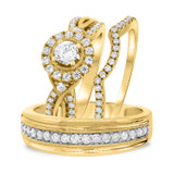 Photo of Janette 1 ct tw. Diamond Round Solitaire Trio Set 10K Yellow Gold [BT690Y-R023]