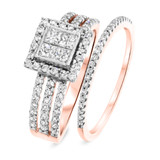 Photo of Amina 1 1/10 CT. T.W. Princess Cluster Bridal Set 14K Rose Gold [BR806R-C000]