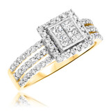 Photo of Amina 1 1/10 CT. T.W. Princess Cluster Bridal Set 10K Yellow Gold [BT806YE-C000]