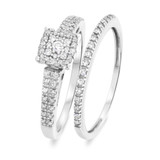 Photo of Mystic 1/3 CT. T.W. Princess Cluster Bridal Set 10K White Gold [BR814W-C000]