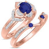 Photo of Clema 1 3/8 CT. T.W. Sapphire and Diamond Matching Bridal Ring Set 10K Rose Gold [BR868R-C000]