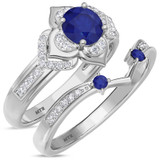 Photo of Clema 1 3/8 Carat T.W. Sapphire and Diamond Matching Bridal Ring Set 10K White Gold [BR868W-C000]