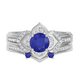 Photo of Clema 1 3/8 CT. T.W. Sapphire and Diamond Matching Bridal Ring Set 14K White Gold [BR868W-C000]