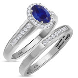 Photo of Chrisoula 7/8 CT. T.W. Sapphire and Diamond Matching Bridal Ring Set 14K White Gold [BR869W-C000]