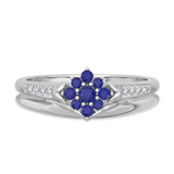 Photo of Neeja 3/8 CT. T.W. Sapphire and Diamond Matching Bridal Ring Set 14K White Gold [BR870W-C000]