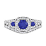 Photo of Diantha 1 1/10 CT. T.W. Sapphire and Diamond Matching Bridal Ring Set 14K White Gold [BR873W-C000]