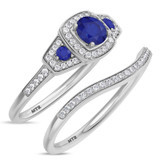 Photo of Diantha 1 1/10 CT. T.W. Sapphire and Diamond Matching Bridal Ring Set 14K White Gold [BR873W-C000]