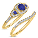 Photo of Diantha 1 1/10 CT. T.W. Sapphire and Diamond Matching Bridal Ring Set 10K Yellow Gold [BR873Y-C000]